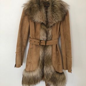 Bebe fur trim suede coat
